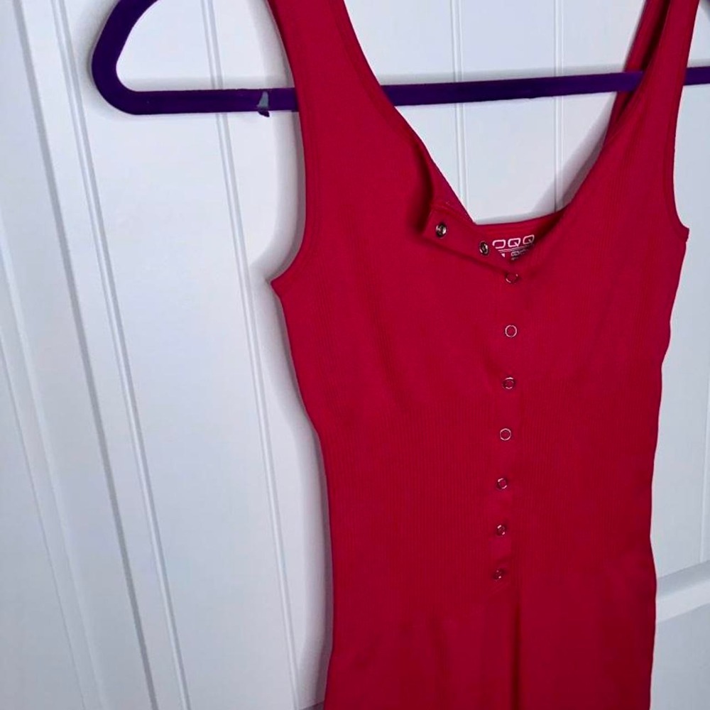 OQQ Red Jumpsuit with button front sz S  PTP 14 to 17